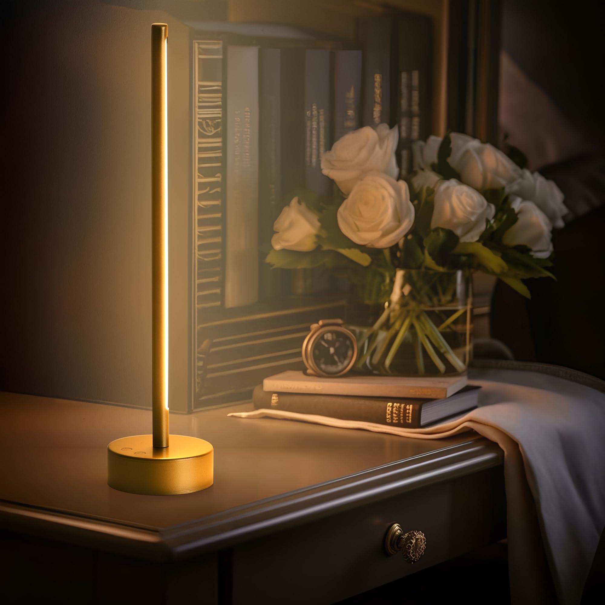 Photo 1 of KARTOOSH Modern Rechargeable Table Light for Living Room,Bedroom,Bedside,Gold