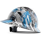 LANON Full Brim Hard Hat, OSHA Construction Work Approved, Premium Blue Pattern Design, FRP Safety Helmet with 4 Point Adjustable Ratchet Suspension, Class C