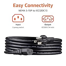Amazon Basics PC Power Cord, 10 feet, 5-Pack, AC