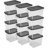 Sterilite Modular Stacker Box with Latching Lid, 30 Quart, 12-Pack | Clear Plastic Storage Bins - Stackable Organizing Container Boxes for Closet, Bathroom, and Office