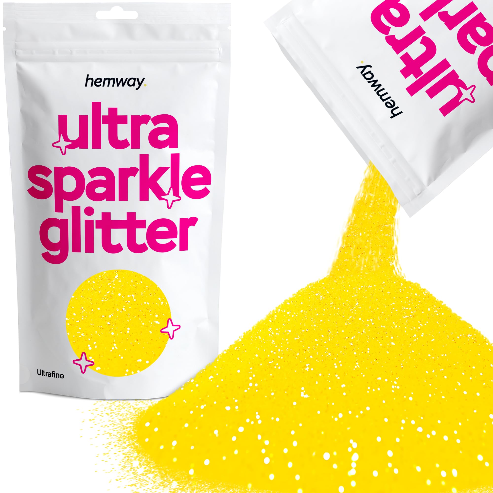 Hemway Ultra Sparkle Glitter Fluorescent Yellow 100g Ultrafine | Glitter for Arts & Craft, Makeup, Nail Art, Crafting, Card Making, Sparkle Decoration