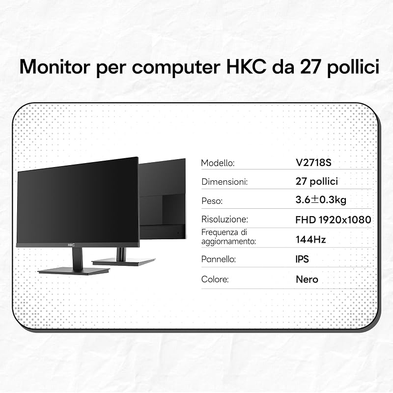 Monitor Gaming 27 Pollici, IPS FHD 144Hz, 5ms GTG, Eye Care