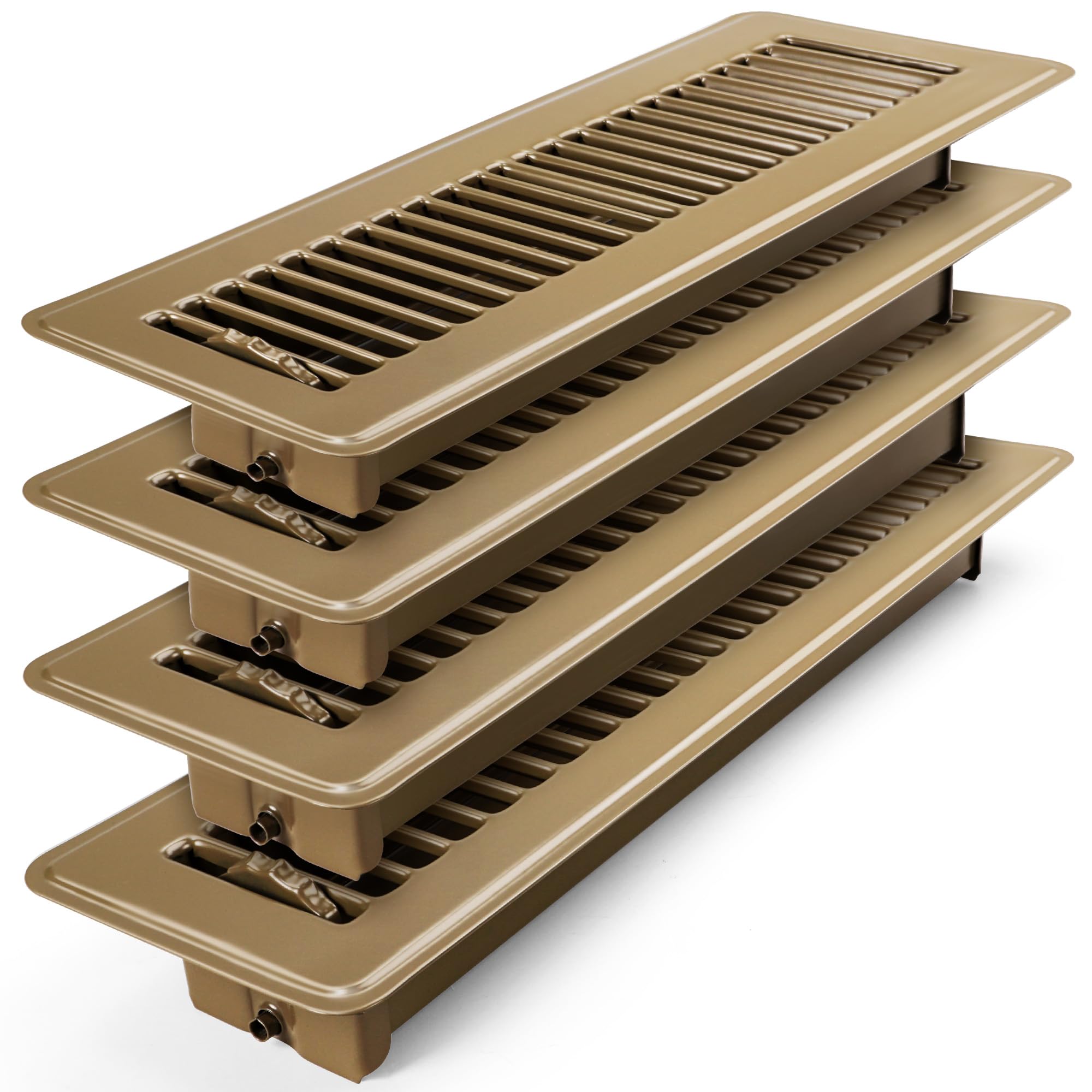 Photo 1 of 2x12 Floor Register 4 Pack - Heavy Duty Steel Floor Vent Covers with Adjustable Grille - Walkable Vent Covers for Home Floor and Sidewall - Register Vents HVAC Systems (Brown)