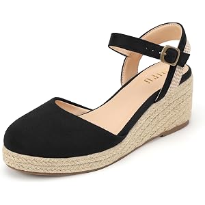 IDIFU IN2 Women's Espadrille Wedge Sandals Platform Closed Toe Low Heel | Ankle Strap Summer Shoes Sandals