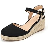 IDIFU IN2 Women's Espadrille Wedge Sandals Platform Closed Toe Low Heel | Ankle Strap Summer Shoes Sandals