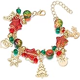KONPJE Christmas Bracelets for Women Color Beaded Chain Jingle Bells Snowflake Christmas Tree Snowman Reindeer Charms Crystal Bracelet Festive Party Outfit Jewelry Gifts