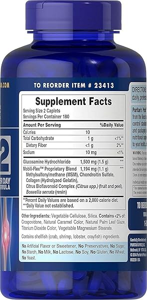 PURITAN’S PRIDE GLUCOSAMINE CHONDROITIN MSM, DIETARY SUPPLEMENT FOR JOINT HEALTH , 6 MONTH SUPPLY, 360 COATED TABLETS