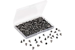 LUTER 200 ensembles/paires de clous coniques en métal 7 x 9,5 mm pour vêtements, chaussures, ceintures, sac (noir)
