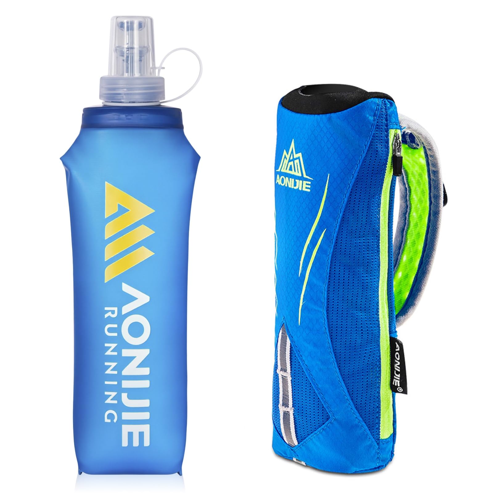 Geila Handheld Water Bottle for Running, 17 oz Grip Handheld Bottle with Hand Strap Hydration Pack, BPA Sport Soft Flask (Blue)