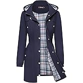 Bloggerlove Rain Jacket Women Lightweight Raincoats Outdoor Waterproof Windbreaker Hooded Plaid Lined Trench Coat S-XXL
