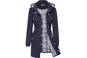 Bloggerlove Rain Jacket Women Lightweight Raincoats Outdoor Waterproof Windbreaker Hooded Plaid Lined Trench Coat S-XXL