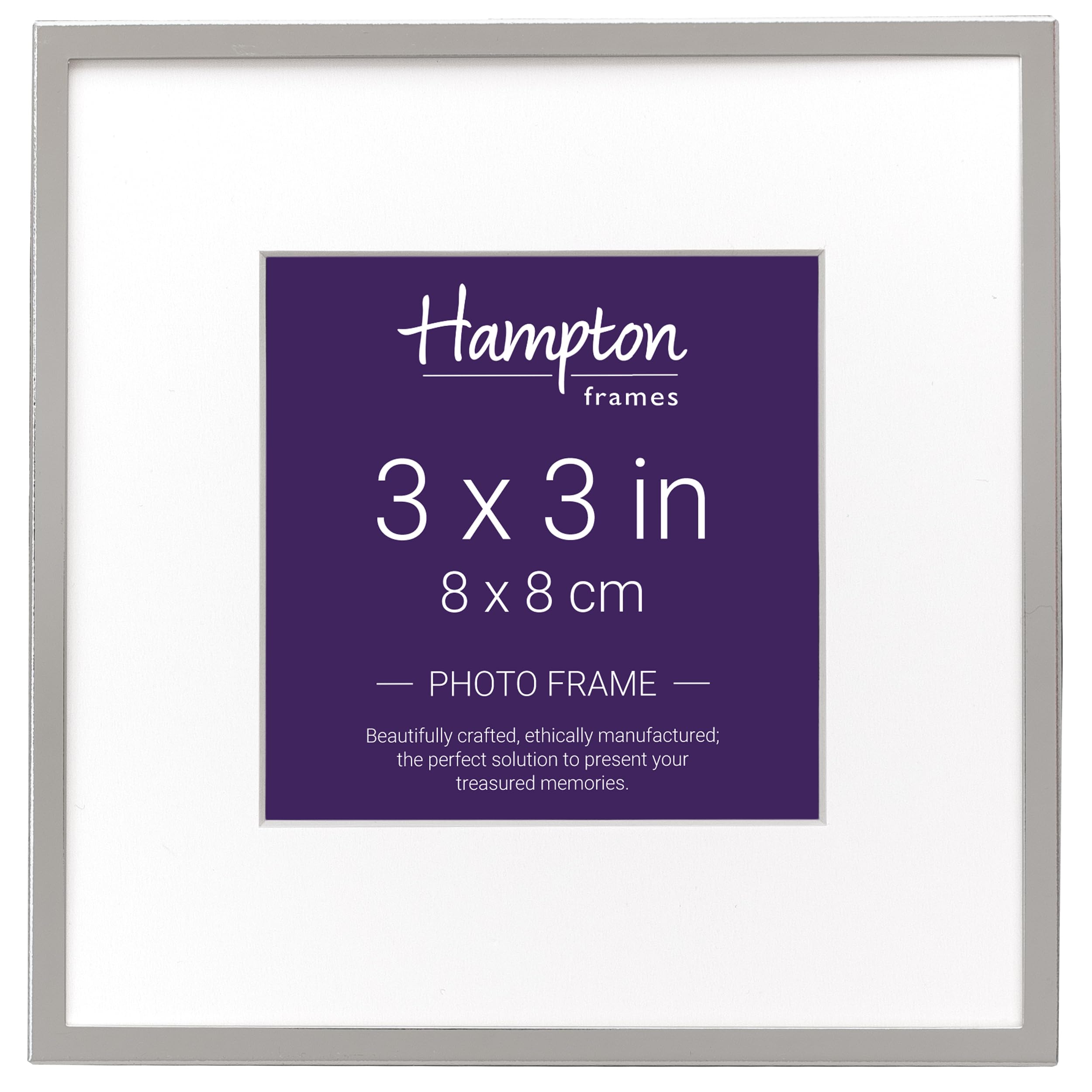 Hampton Frames | MAYFAIR Silver Plate Photo Frame 3x3in (8x8cm), White Bevel Mount | Glass Front, Velvet Back, Standing Display | Silver Picture Frame for Home Decor