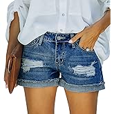 SANMM Jean Shorts Womens Casual Stretch Denim Jorts with Button Pockets for Summer