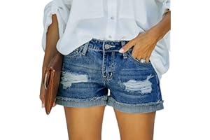 SANMM Womens Casual Stretch Denim Jean Shorts with Button Pockets for Summer