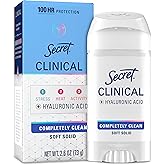 Secret Clinical Strength Antiperspirant Deodorant for Women, 100hr Sweat & Odor Protection, 3X Stress Protection with Hyaluronic Acid, PH Balancing Minerals, Soft Solid, Completely Clean Scent, 2.6 oz