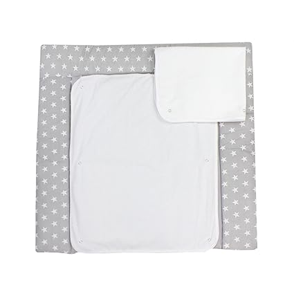 TupTam Wickelauflage inklusive 2 Frotteebezüge - Druckknöpfe, Farbe: Sterne Grau, Größe: 70 x 70 cm
