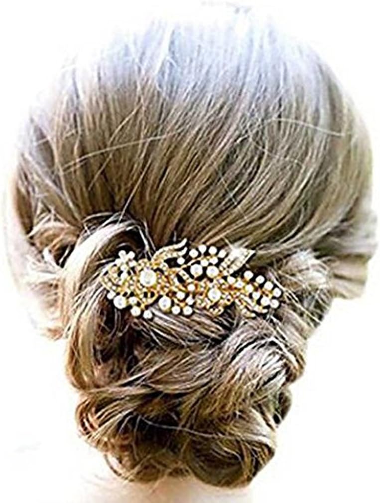 Aukmla Hair Comb Slides Rhinestones Flowers Wedding Hair
