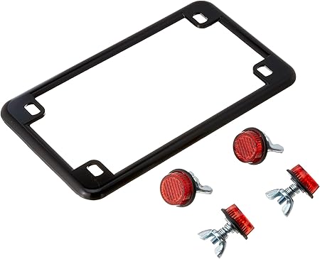 Amazon Chris Products 0612 ブラック オートバイ ナンバープレートフレーム 赤反射板4個付き クロム ナンバープレートホルダー 車 バイク