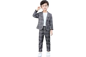 LONTAKIDS Boys Plaid Blazer Pants Set Casual Suit Classic Kids 2 Piece Sport Coats Outfits