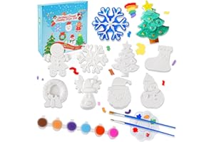 kockuu Christmas Ceramics to Paint for Kids Christmas Crafts Paint Your Own Ceramics Painting Kit, 8Pcs Ceramic Figures with Brushes for Toddlers Kids DIY Crafts Xmas Birthday Activity Gifts