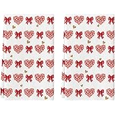 Artoid Mode Red Love Heart Bowknot Valentine's Kitchen Towels Dish Towels, 18x26 Inch Anniversary Wedding Decoration Cleaning Set of 2