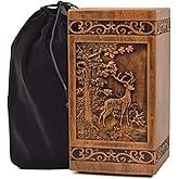 KIMNAG Wooden Cremation Urn for Human Wood Ashes Decorative Box Funeral Urns for Adult Male Female with Satin Bag Burial or Memorial Keepsake (Deer(XL) 250lbs)