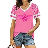 Breast Cancer Shirts for Women Breast Cancer Awareness Shirts Pink Ribbon Tee Cancer Care Gift V Neck Tshirts