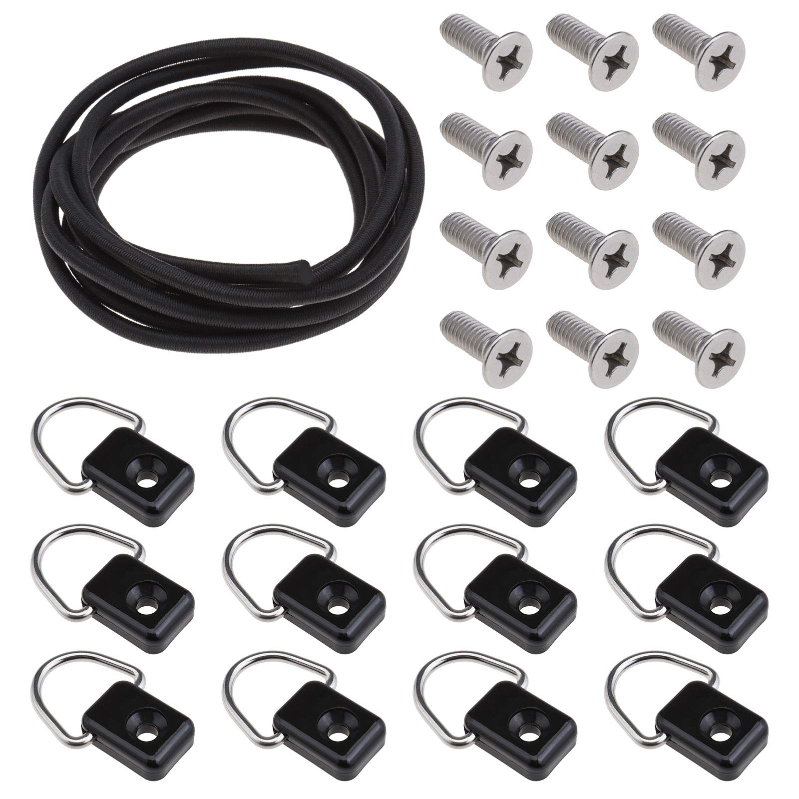 YINETTECH 25Pcs Kayak D Ring Buckle Fitting Kit D Rings M6 Screws & 1.5m Elastic Rope For Kayak Canoe Boat Fishing Accessories