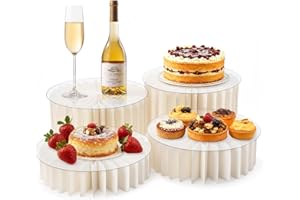 AHUAWA 4Pcs Buffet Risers, Foldable Food Risers for Buffet Table, 12" Reusable Cardboard Display Risers Cylinder Stands with Acrylic Plates for Party, Wedding, Catering & Birthday Decor