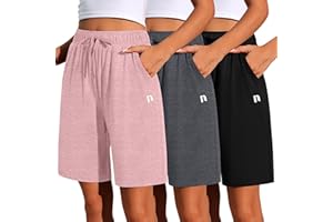 Neer 3 Pack Women's Quick Dry Shorts Women Drawstring High Waisted Bermuda Athletic Shorts with Pockets