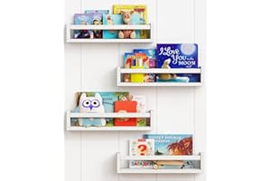 Forbena Floating Nursery Book Shelves for Wall Set of 4, White Wall Bookshelf for Kids Room, Small Wood Book Shelf Bookshelves for Baby Teen Boys Girls Bedoom Bathroom Toy and Decor Storage