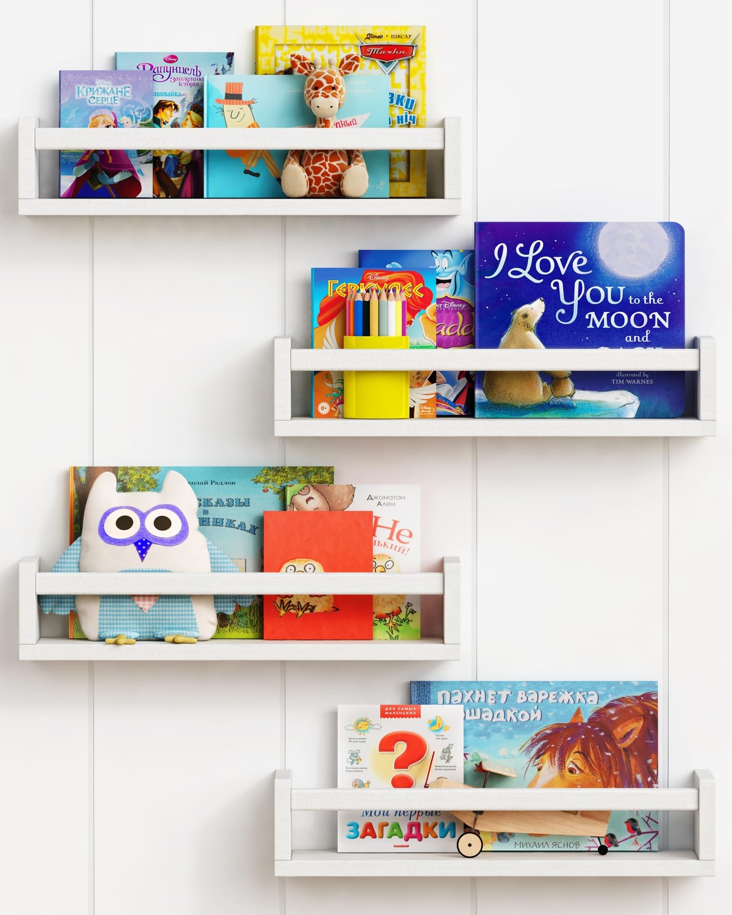 Photo 1 of Forbena Floating Nursery Book Shelves for Wall Set of 4, White Wall Bookshelf for Kids Room, Small Wood Book Shelf Bookshelves for Baby Teen Boys Girls Bedoom Bathroom Toy and Decor Storage