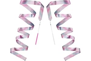 BLMHTWO 2 Pieces Ribbon Dancer Wand Rhythmic Ribbon Stick Dance Streamers Baton Twirling Ribbon Stick with Non-Slip Handle for Artistic Dancing Gymnastics Kids Dancing Talent Shows Party Gift