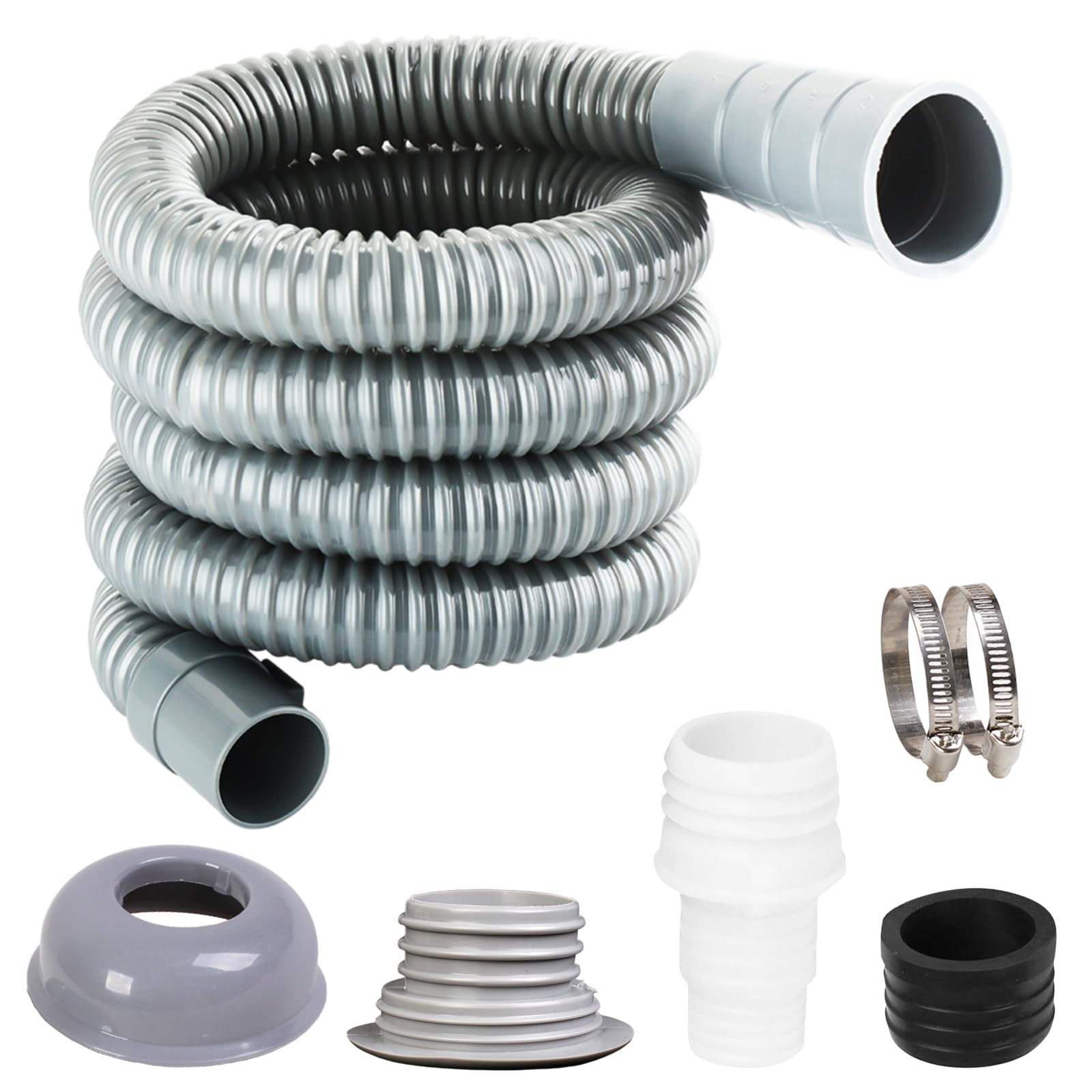 Photo 1 of 6.5ft Washing Machine Drain Hose, Universal Washer Drain Hose Extension Kit, Corrugated Washer Hose with 1 Adapter, 2 Clamps, 1 x Anti-Odor Plug + Cap?2m?