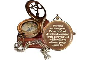 ROYALMART Be Strong and Courageous Brass Religious Compass Gift Confirmation Baptism Easter Christian Catholic Graduation Gift, Birthday for Men Women Boys Girls Teenage Kids