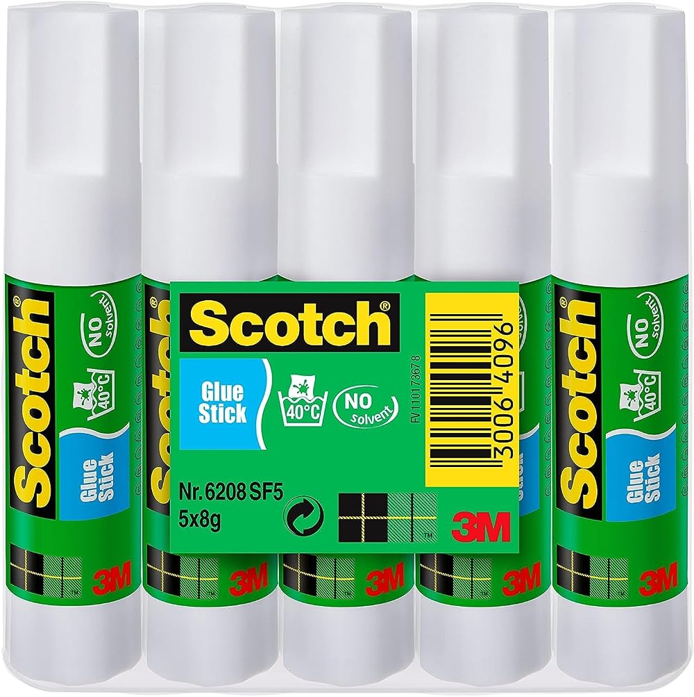 Scotch Permanent Glue Stick 8g Pack of 5 Paper Fabric Light Bond