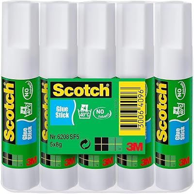 Scotch Permanent Glue Stick 8g Pack of 5 Paper Fabric Light Bond