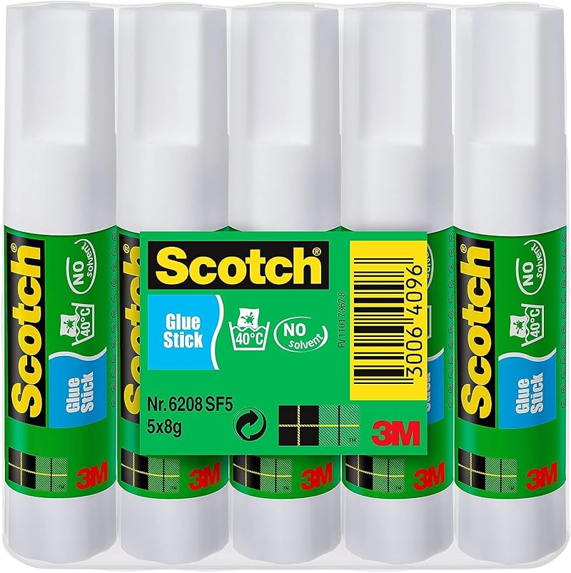 Scotch Permanent Glue Stick 8g Pack of 5 Paper Fabric Light Bond