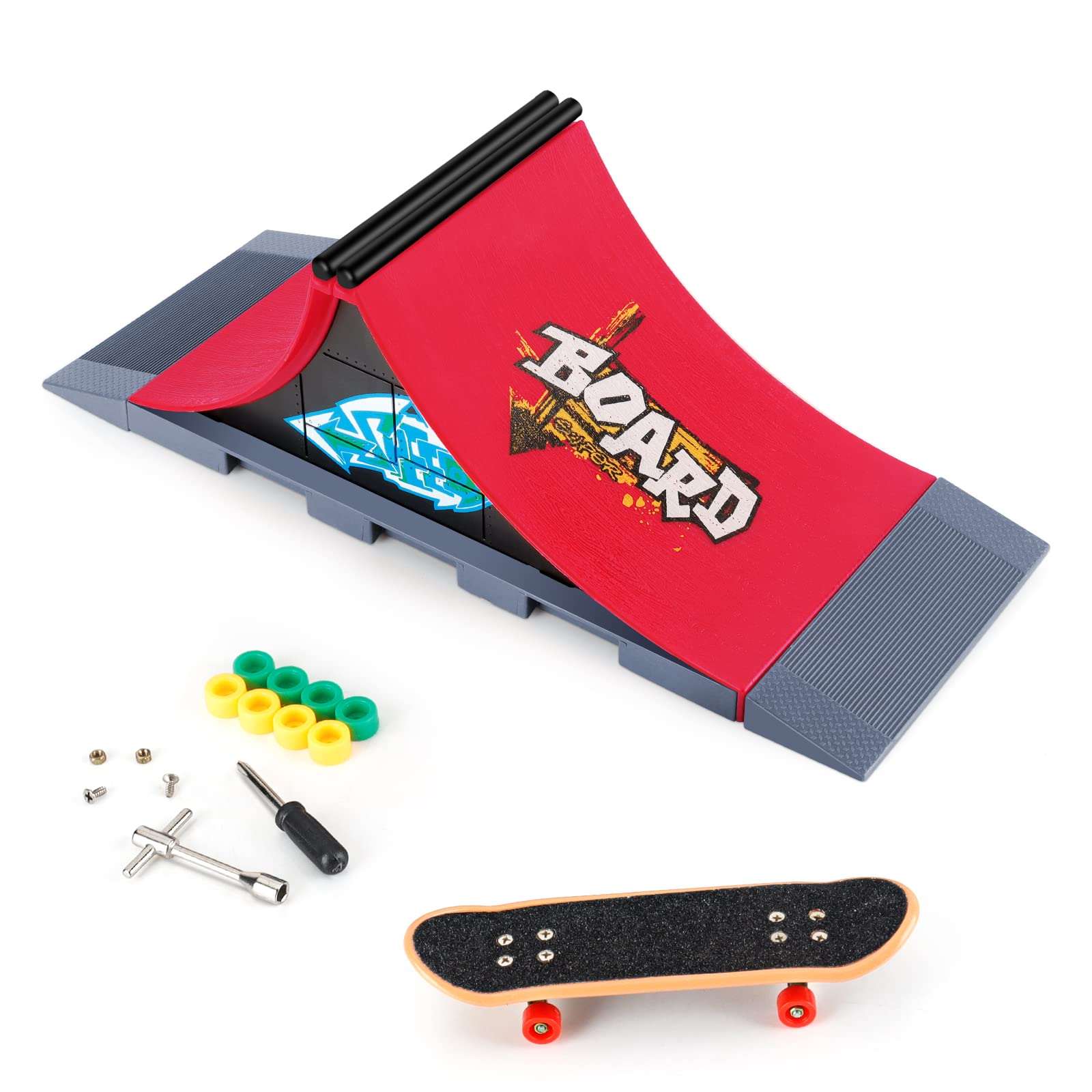 KETIEE Finger Skateboard Ramps Sets, Mini Fingerboard Skateboard Ramps Deck Truck Skate Park Kit Ultimate Parks Training Props Finger Toys for Kids Birthday Gift (A)