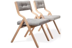 HOMEFUN Folding Chairs with Cushion, Wooden Padded Foldable Chair 2 Pack, Portable and Assembled Seat for Guests Kitchen Office Wedding and Party, Gray