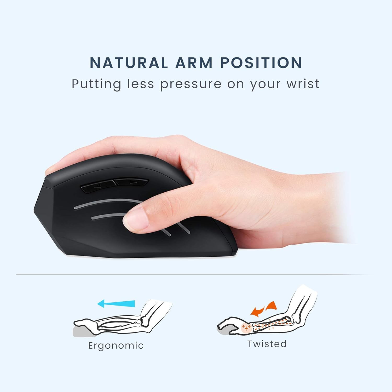 perixx PERIMICE-608II Wireless Vertical Mouse, 2.4GHz, 6 Buttons, Adjustable DPI 800/1200/1600/2400, Right-Handed Design - Image 3