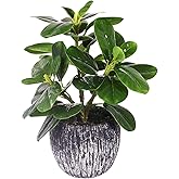 Artificial Potted Plant, Real Touch Artificial Oak Leaves Waterproof Fake Plants Indoor Outdoor, Eco Friendly Modern Concrete Greenery Plant Pots for Office Home Kitchen Shelf Farmhouse Decor