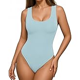 MANGOPOP Women's Tank Top Scoop Neck Bodysuit Sleeveless Racerback Body Suit Ribbed Knit Slim Fitted Soft Sexy Going Out Tops