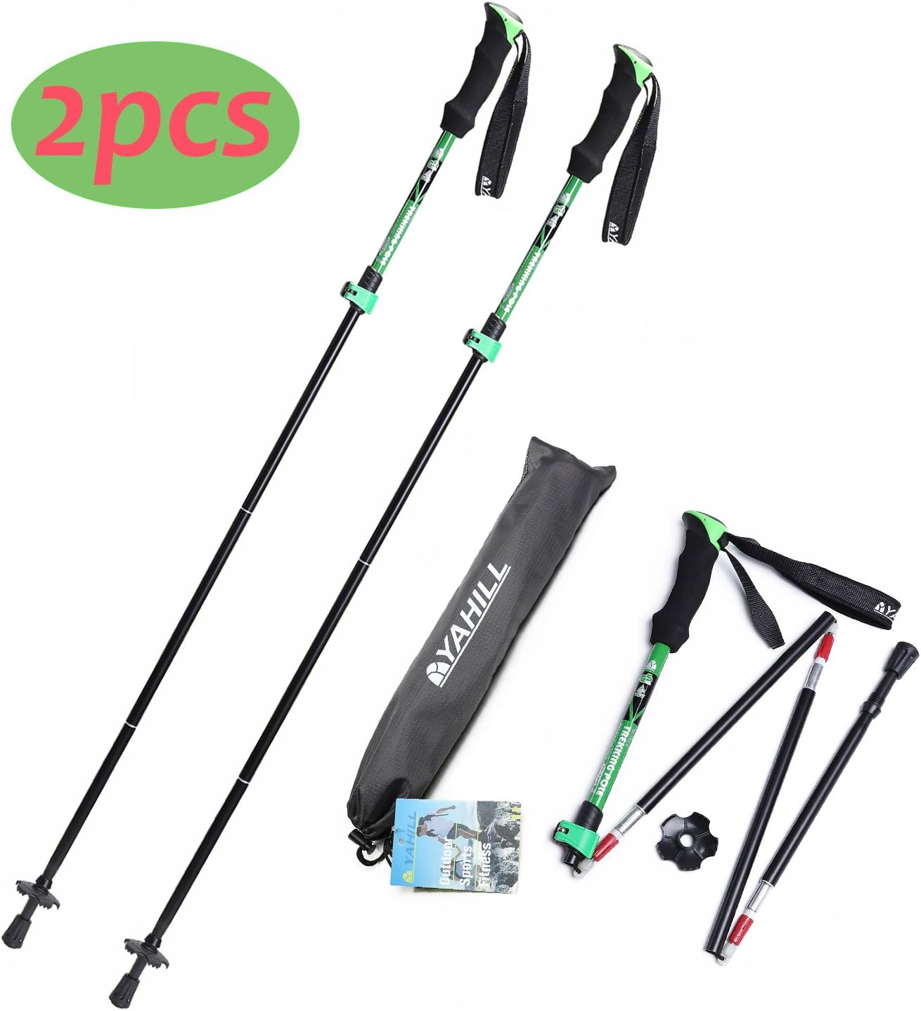 YAHILL® 1pc or 2 pcs Folding Trekking Pole Collapsible Climbing Stick Ultralight Adjustable, Alpenstocks with EVA Foam Handle, for Traveling Hiking Camping Climbing Backpacking Walking