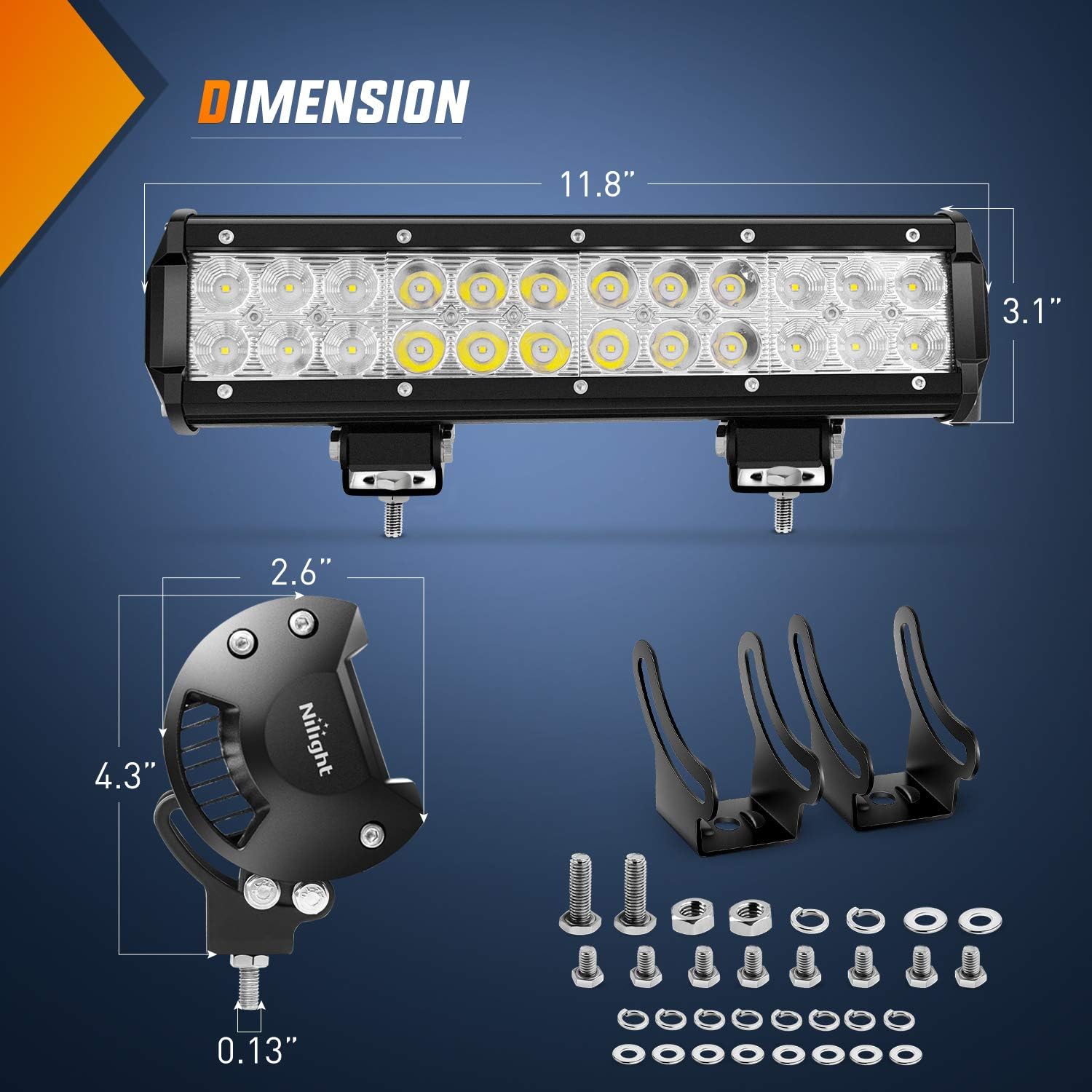 Nilight NI06A-72W 12Inch 12 Inch 72W Spot Flood Combo Bar Off Road Boat Driving Led Work Light SUV Jeep Lamp,2 Years Warranty: Automotive