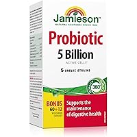 Jamieson Probiotic 5 Billion Active Cells, Bonus Size, Supports Digestive Health and Microbial Diversity. 5 Unique Strains, I
