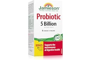 Jamieson Probiotic 5 Billion Active Cells, Bonus Size, Supports Digestive Health and Microbial Diversity. 5 Unique Strains, I