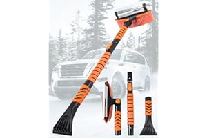 Rantizon Ice Scrapers for Car Windshield, 43'' Three Stage Extendable Aluminum Alloy Car Snow Scraper and Brush, 180° Pivoting Snow Brush and Ice Scraper for Car, Truck, SUV