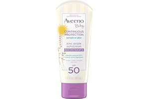 Aveeno Baby Continuous Protection Zinc Oxide Mineral Sunscreen Lotion for Sensitive Skin, Broad Spectrum SPF 50, Tear-Free, S