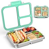 BABHAMNESS Stainless Steel Bento Lunch Box for Kids Adults, 3 Compartments Metal Bento Box with Transparent Lid & Silicone Container for Kids,Dishwasher-Safe,School & Travel,BPA-Free(Blue)